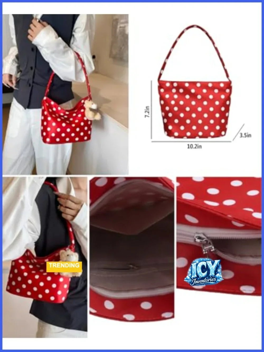 Polka Dot Nylon Hobo Bag Underarm Shoulder Bag Tote Handbag Party Evening Purse